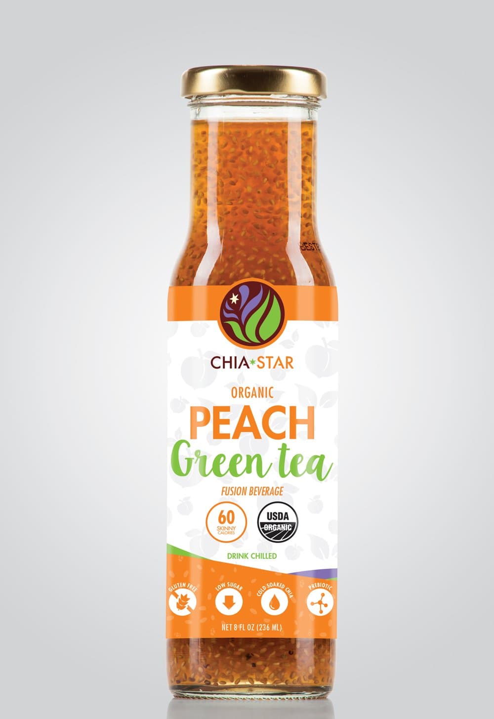 Chia Star Peach Green Tea Fusion 6 pk of 8 oz bottles