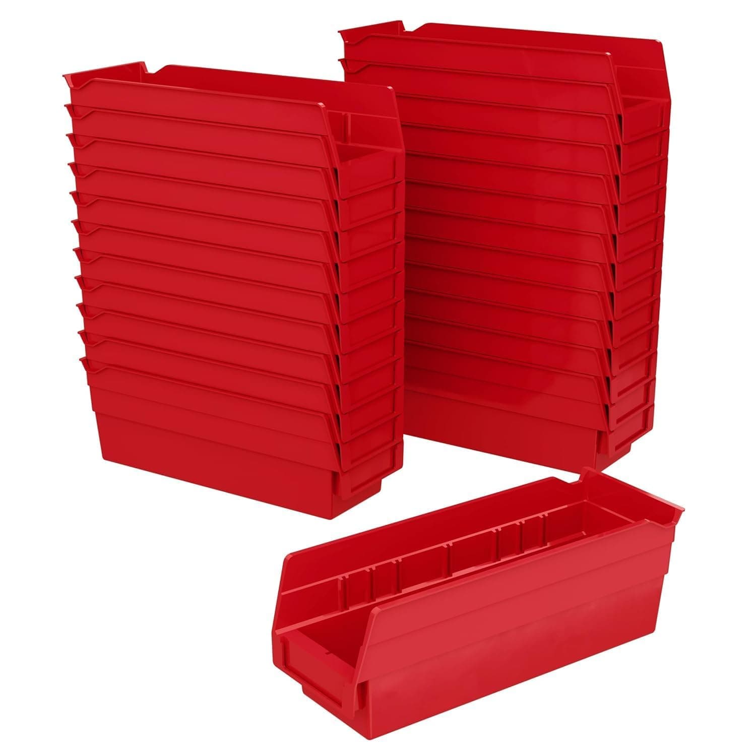 Akro-Mils 30120 Plastic Shelf Bins, Heavy Duty Storage Bins for Garage, Closet, and Drawer Organization, 12" x 4" x 4", Red, 24-Pack