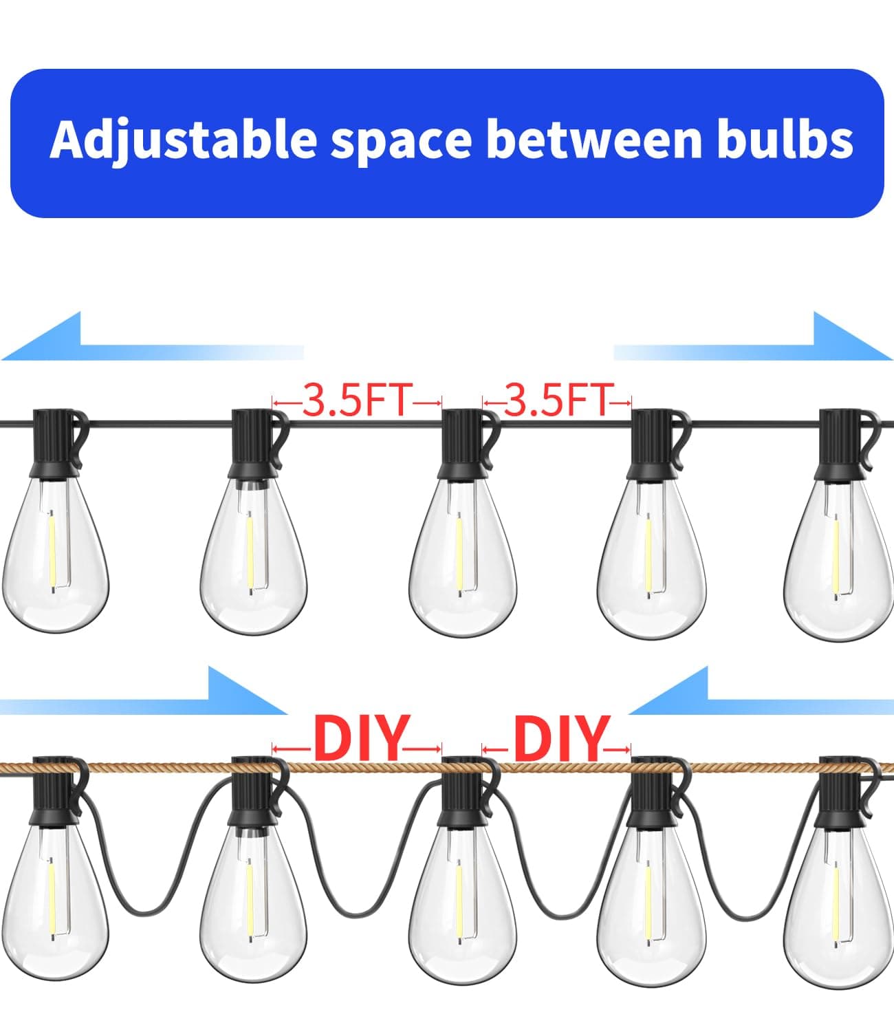 luckystyle 60FT LED Outdoor String Lights with 16+1 Edison Shatterproof Waterproof Bulbs, 2700K Commercial Grade Patio Lights, Heavy Duty Outside Hanging Outdoor Lights for Garden Porch Deck Decor