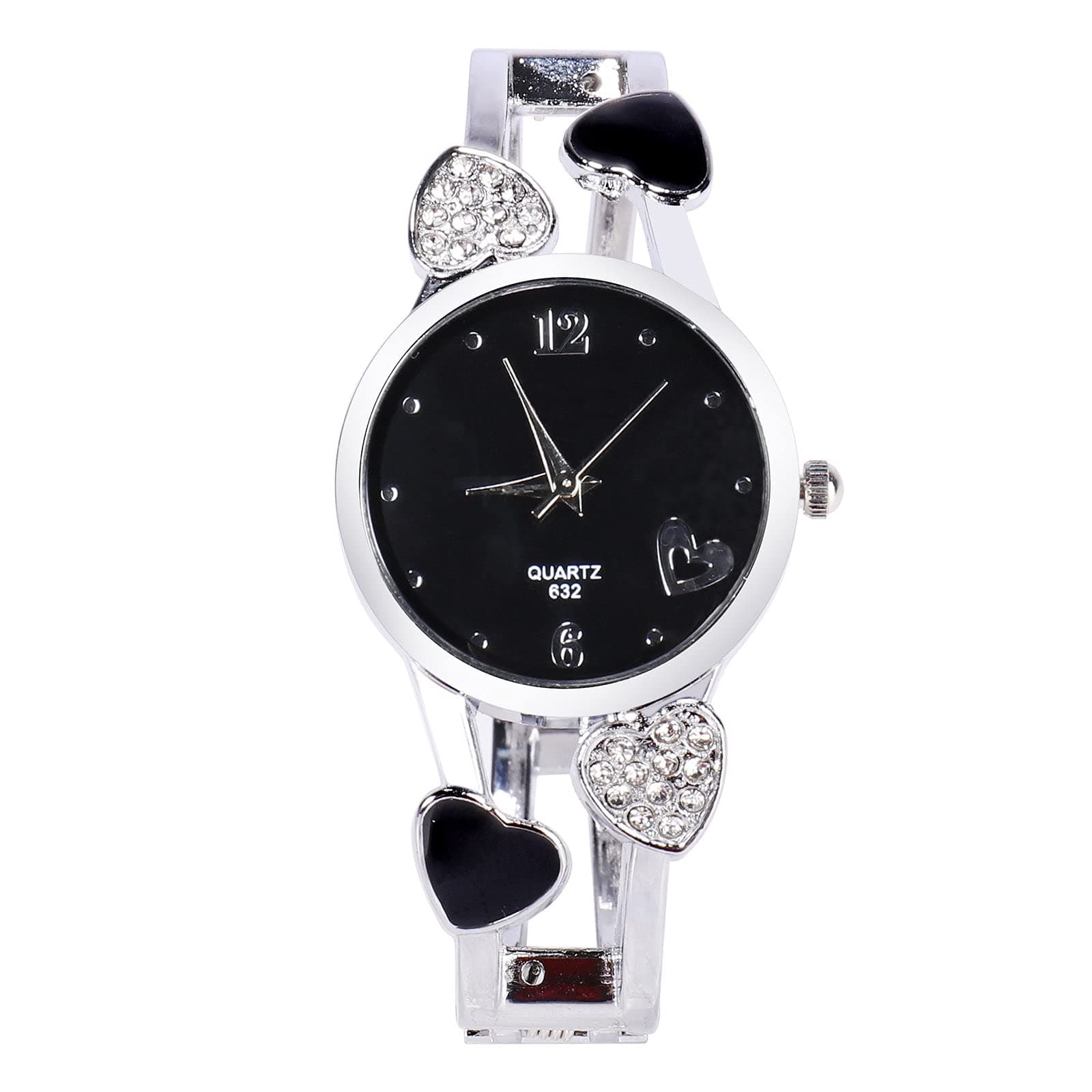 Women Bangle Watch Bracelet Quartz with Rhinestone Round Dial Stainless Steel Band Cuff Watches with Womens Wrist Watch Box