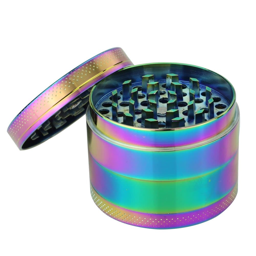 Engshwn Premium Zinc Alloy Colourful Rainbow Pollen Spice Tobacco Herb Grinder with Magnetic Lid, Sifter and Pollen Scraper 4 Pieces 2.2 inch