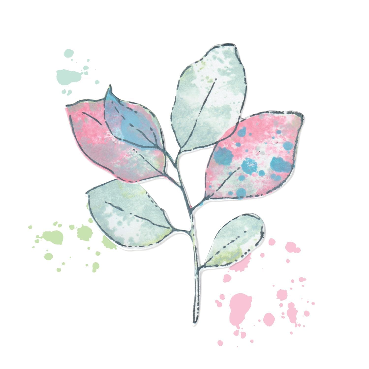 A5 Clear Stamps Set Painted Pencil Leaves with Framelits Die by 49 and Market - Versatile Leaf Designs, Precise Cutting - 11PK