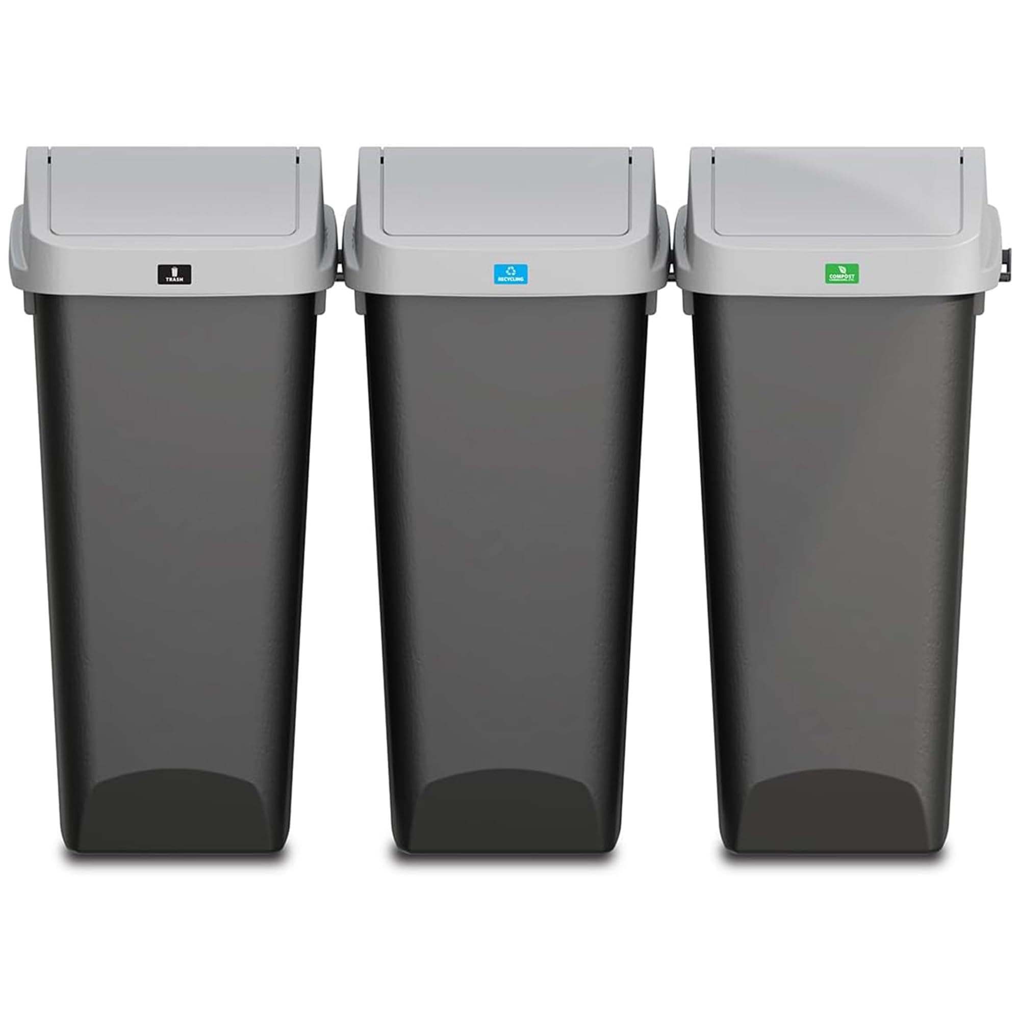 Glad Link & Sort 36 Gallon Waste and Recycle Center - 3x12G (3x45L) Plastic Bin Compartments for Trash, Recycling, Compost with Odor Protection and Swing Top and Lift Up Lids