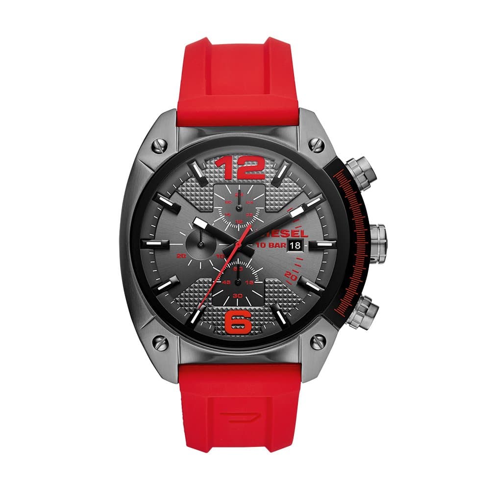 Diesel Men's 'Overflow' Quartz Stainless Steel and Silicone Casual Watch, Color:Red (Model: DZ4481)