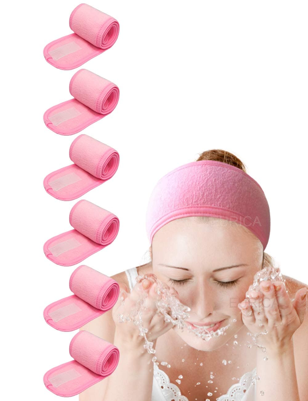 EUICAE Spa Headband Pack of 6 All Pink Sweat Head Towels - Non-slip, Stretchable, Washable Makeup Headbands for Face Wash, Facial Treatment, Sports