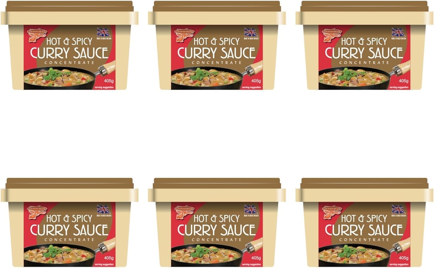 Goldfish Hot & Spicy Curry Sauce Concentrate 405g (Pack of 6) - Authentic Flavor for Homemade Curry Dishes | Fiery Flavor | Traditional Spices