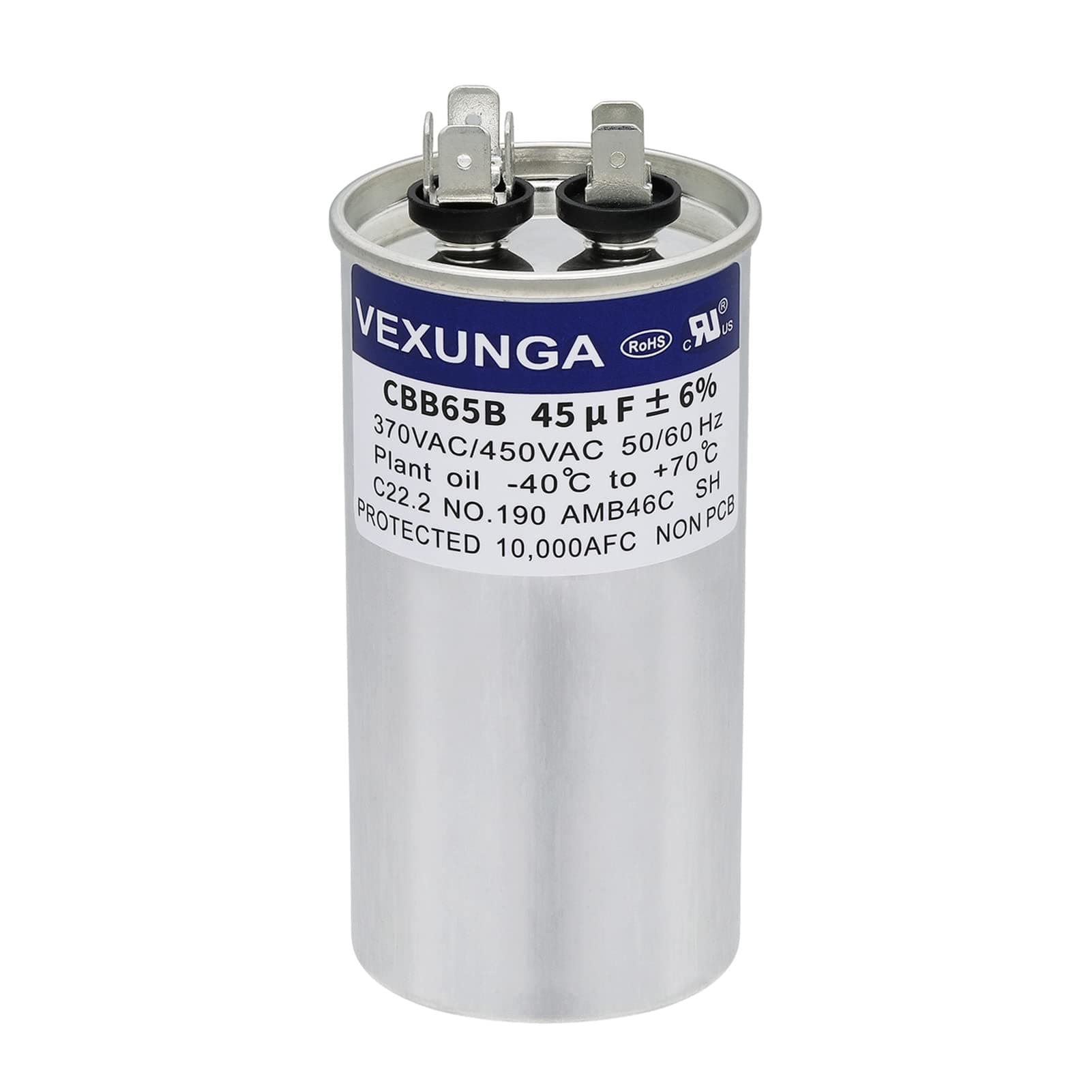 45uF 45 MFD 370VAC 440VAC 450VAC 50/60Hz CBB65 CBB65B Run Start Capacitor for AC Unit Fan Motor Start or Pool Pump or Air Condenser Straight Cool