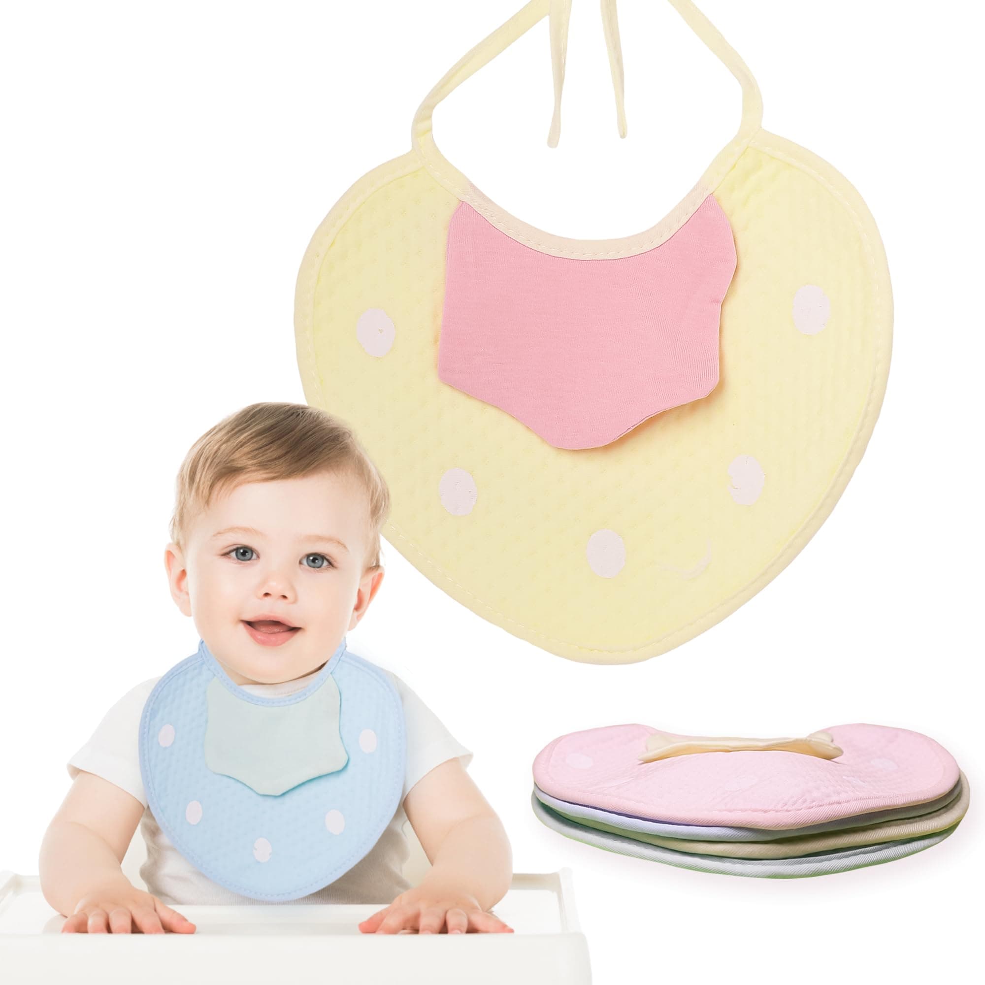THE LITTLE LOOKERS Strawberry Shaped Baby Bibs with Handkerchief & Tying Robes | Soft Cotton Fabric with PVC on Back | Double Layered for Quick Absorption & Fast Drying (Pack of 6)