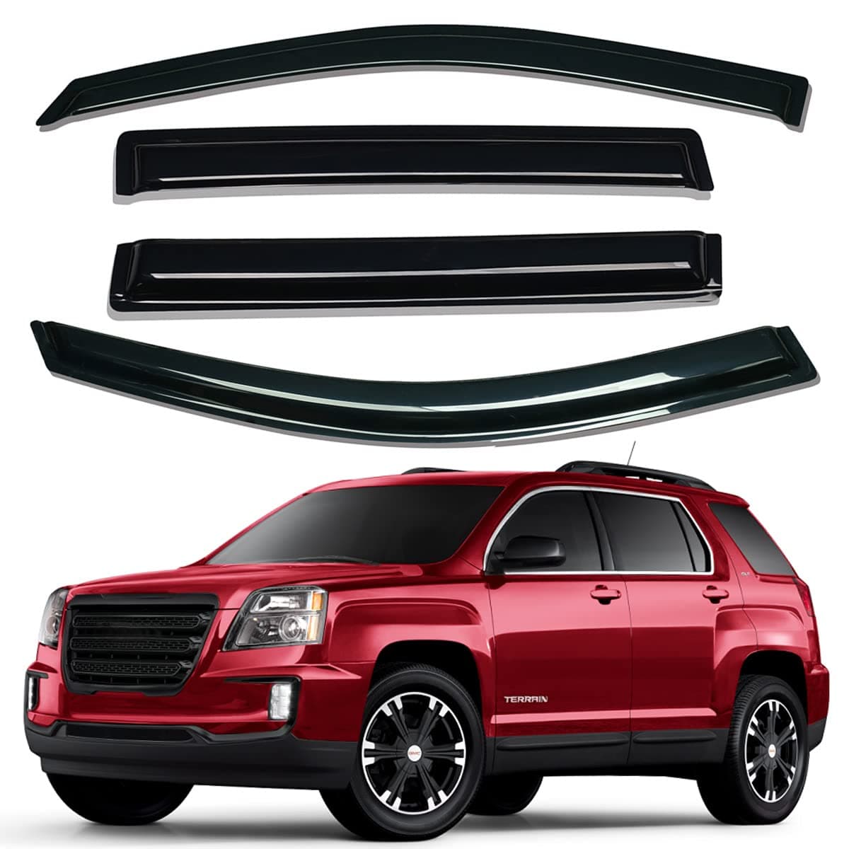 Lightronic WV94167 Tape-on Side Window Visor Deflector Rain Guard, Dark Smoke Shatterproof, 4 PCS Set for 2010-2017 GMC Terrain