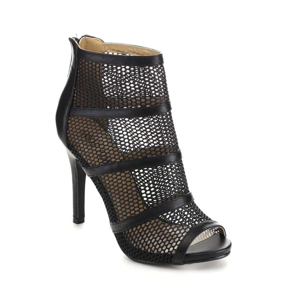 Annie Pinky Tami-04 Women's Open Toe Strap Breathable Mesh Stiletto Heels,Black,7