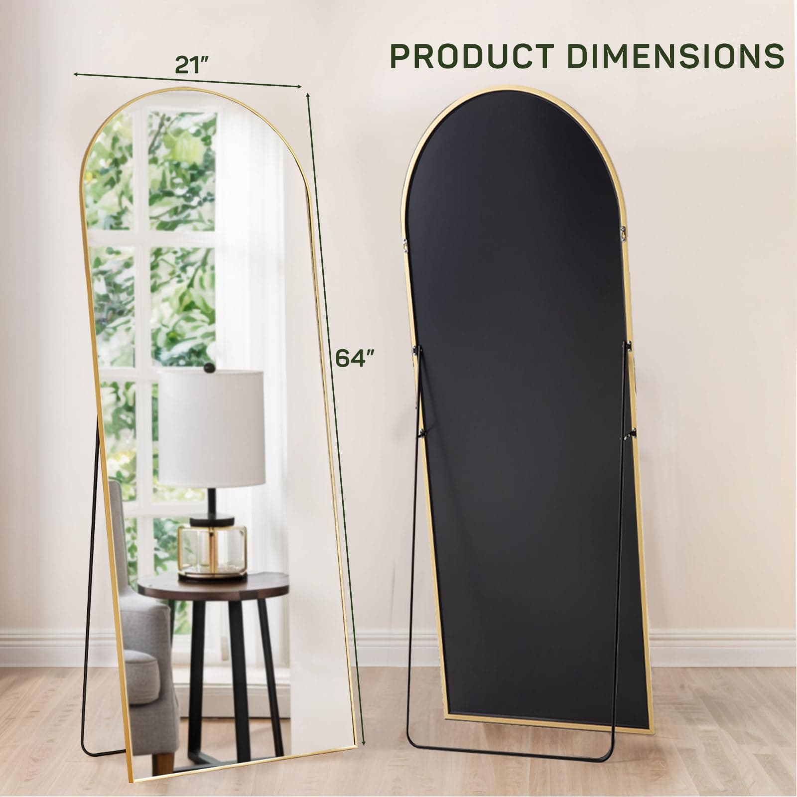 Arched Mirror Full Length, 21"x64" Body Wall Mirrors with Shatter-Proof Glass, Floor Standing, Hanging or Leaning, Large Tall Arch Mirror with Stand Aluminum Alloy Frame for Bedroom Cloakroom