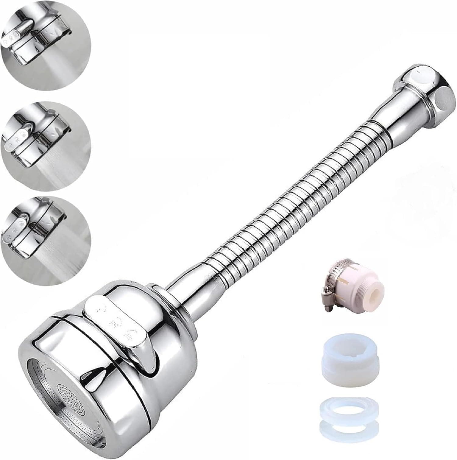 360 Degree Sink Faucet Sprayer Attachment with 3 modes Flexible Tap Extender For Kitchen Sink Rotatable Splash Filter Faucet Nozzle Head with Hose and Universal Connector (20X6.5X2 CM, ABS)