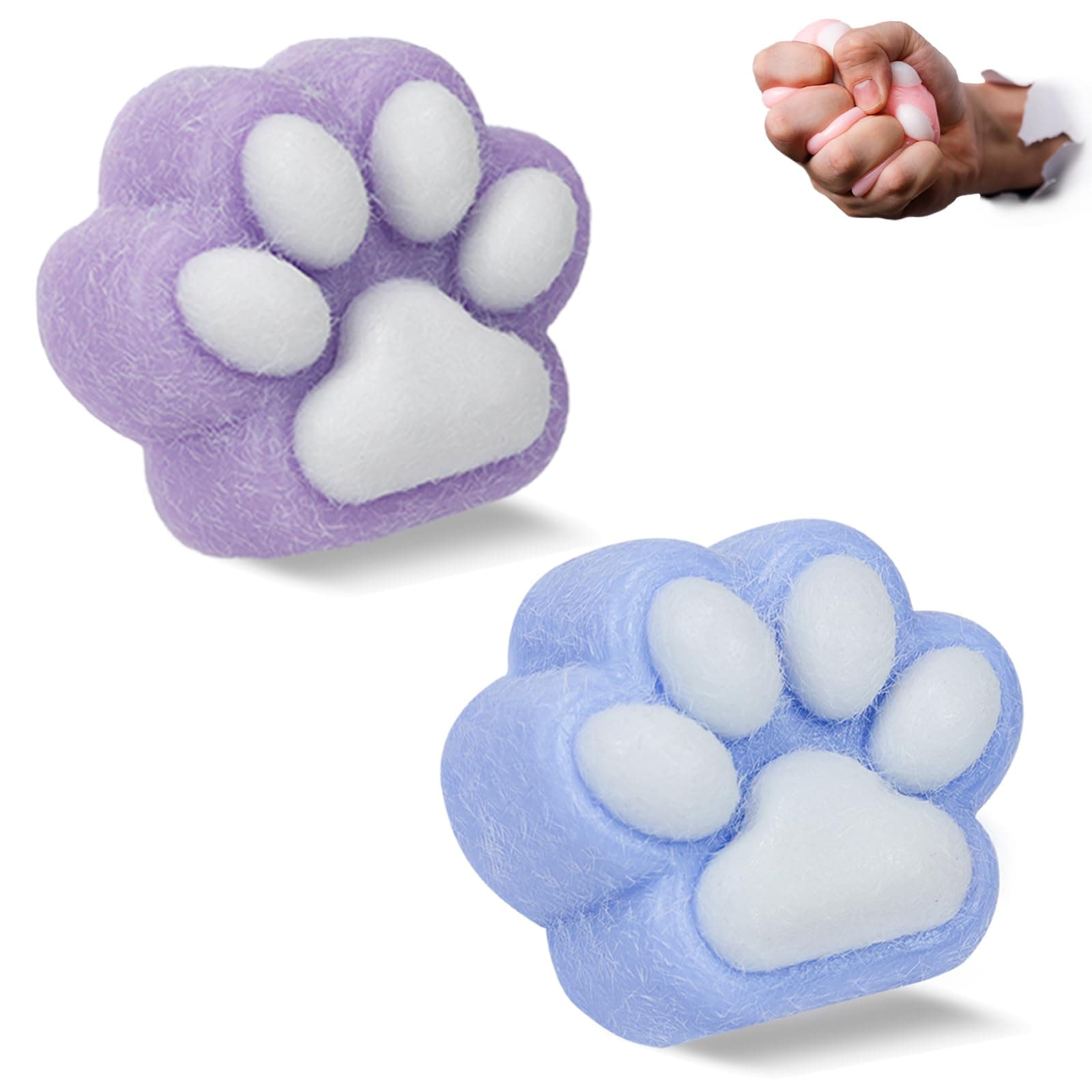Taba Squishy Cat Paw Toy, Fufu Squishy Stress Relief Sensory TPR Squish Toy for Kids and Adults, Cute Kawaii Sticky Squeeze Novelty Toys, Purple&Blue