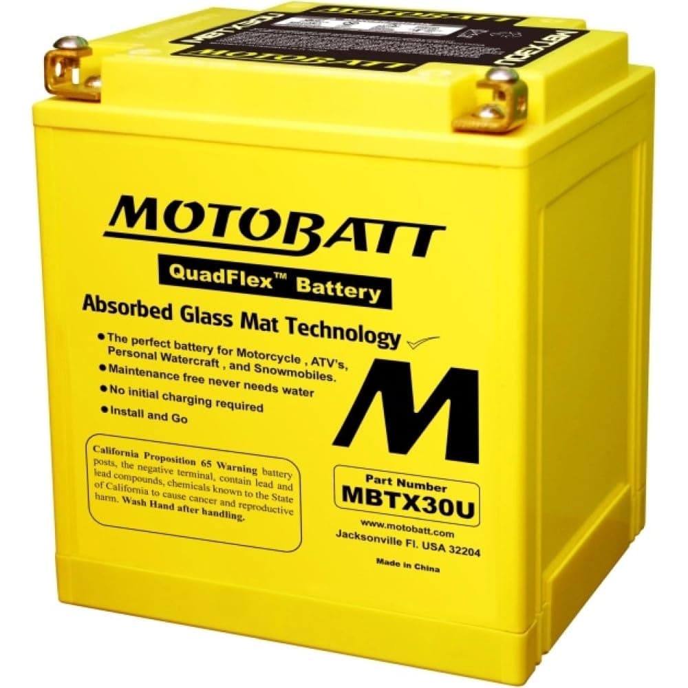 Motobatt Battery MBTX30U 12v 32AH CCA:385A YB30LB, 53030 L:166mm x H:175mm x W:126mm