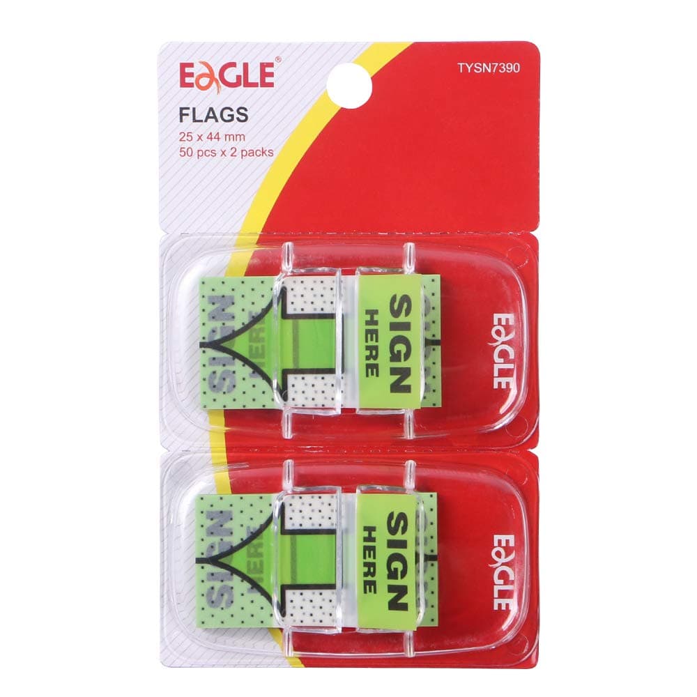 Eagle Page Markers, Flags with on-the-go Dispenser, PET Material, Printed Arrow and"Sign Here",1×1.7 Inches, 50 pcs per Dispenser,2 Dispenser per Pack, Total 100 pcs (Green)