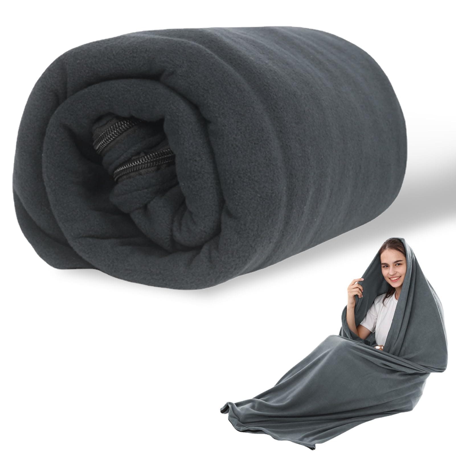 Lightweight Zippered Sleeping Bag Inner Liner for Adult Warm or Cold Weather,Microfiber Sleeping Bag for Camping, Traveling Backpacking,180L x 80Wcm,Versatile,4Seasons