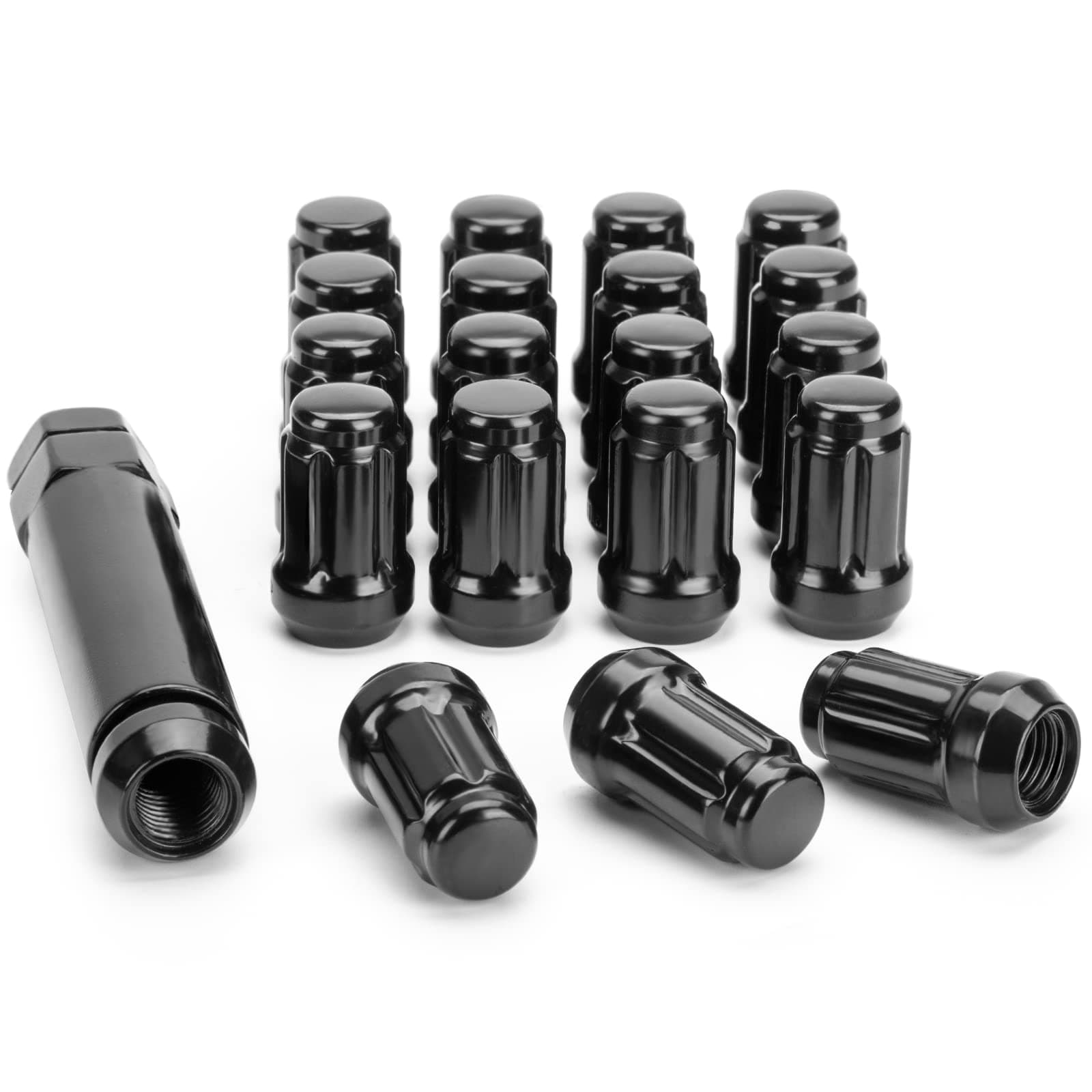 1/2-20 Lug Nuts,20PCS 6 Spine 1.38" Long Cone Bulge Seat Aftermarket Locking Wheel Lug Nut with Socket Key for Dodge Ford Jeep Golf Cart Ezgo Club Car Cherokee Commander Comanche Liberty TJ XJ ZJ CJ5