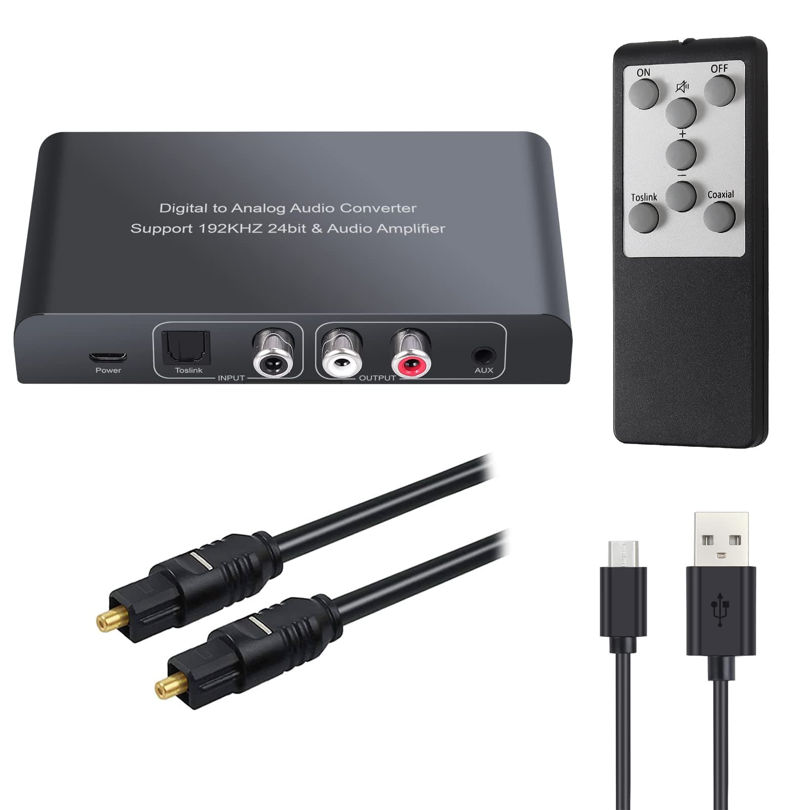 Neoteck 192kHz Digital to Analog Audio Converter with IR Remote Control, DAC Converter Digital Coaxial Toslink Optical to Analog Stereo L/R RCA 3.5mm Audio Adapter Support Volume Control/Mute/Power