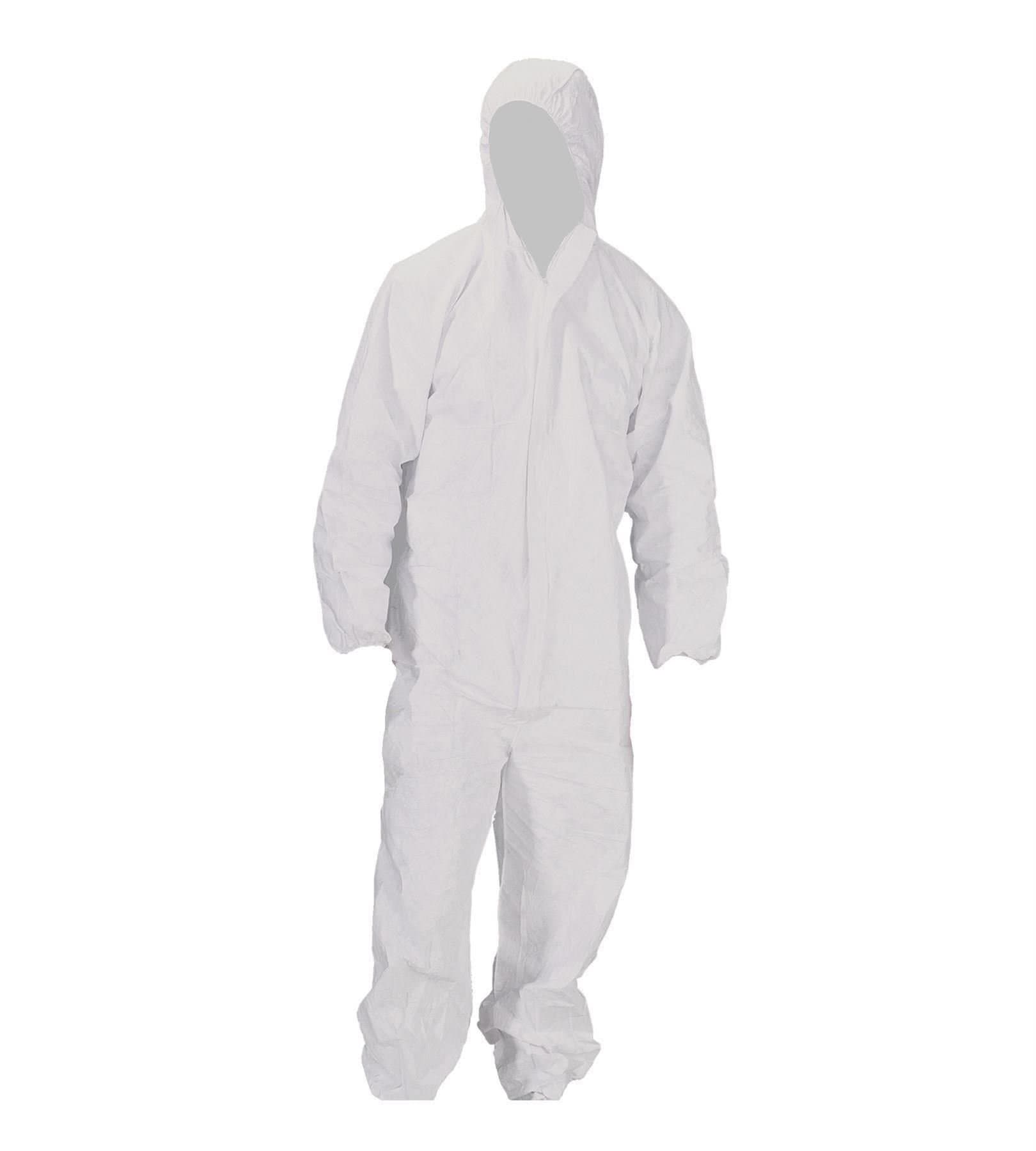 PACKAGING AND DISPOSABLES Disposable Coveralls Overalls Boilersuit Hood Painters Protective Suit (White).