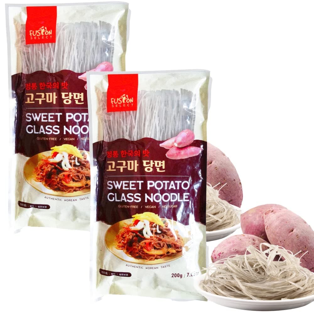 2 Packs Sweet Potato Glass Noodles - Zero-Fat, Low-Calorie, No-Sodium Diet-Friendly, Gluten-Free, Vegan, Stir-Fry, Dumplings, Hot Pot - For Chinese, Korean Recipes - 7.05oz