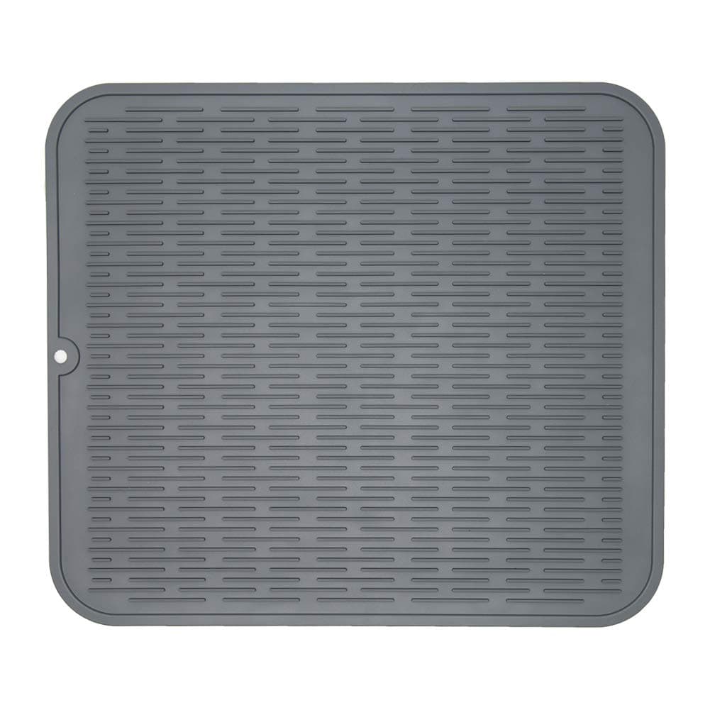 ZLR Silicone Dish Drying Mat for Kitchen Counter, Eco-Friendly Fast Dry Dish Mat, Easy Clean Multi Usage Drying Matt, Heat Resistant Trivet, 16" x 18" XL, Dark Gray