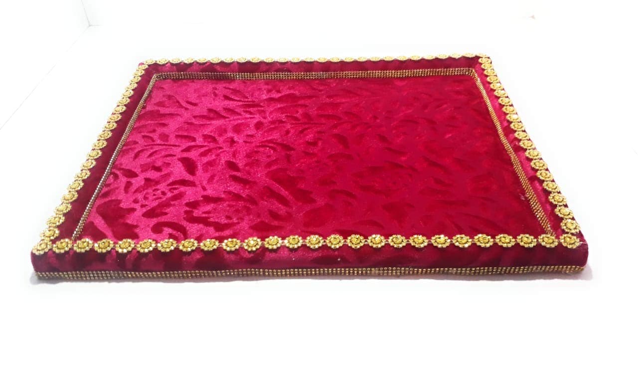 Smart CreationsWood Saree Decorative Or Packing Tray, Rectangular (Pink)