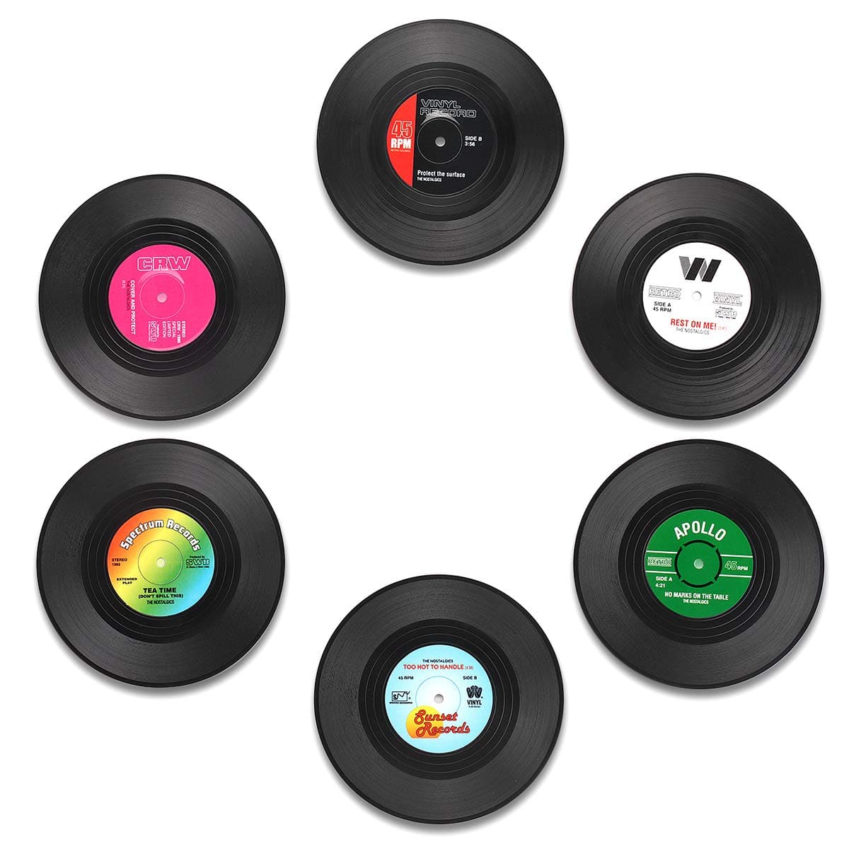MECOWON Coaster Vinyl Record Retro Coasters with Funny Labels, Set of 6 Drink Coasters with Gift Box - Tabletop Protection Prevents Furniture Damage