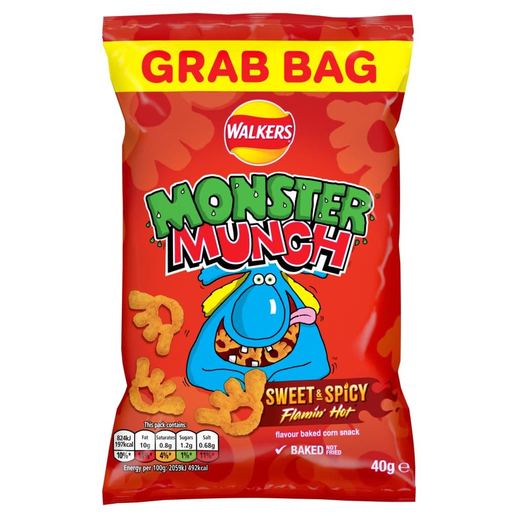 Monster Munch Flamin sweet and spicy Hot Snacks, 40g (Pack of 30),packaging may vary