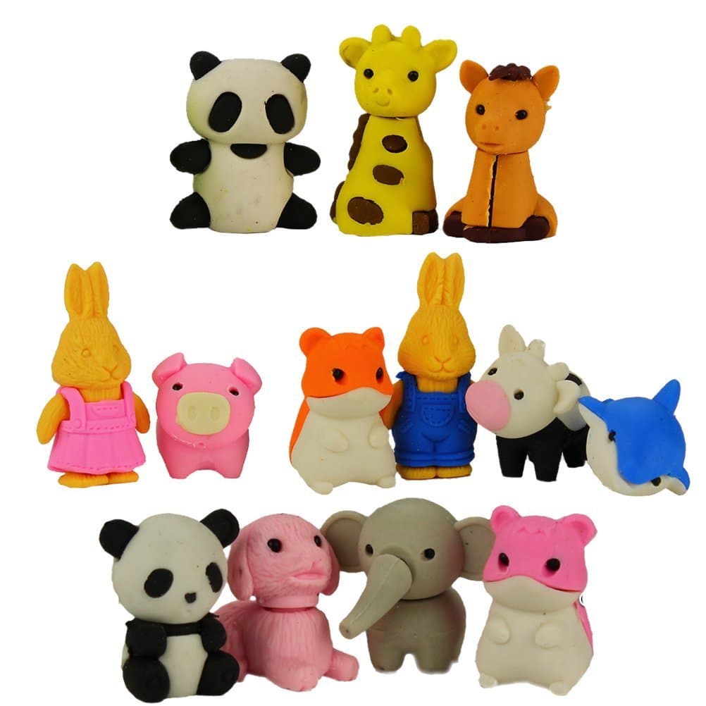 Japanese Puzzle Take Apart Erasers Zoo Animals Set of 7