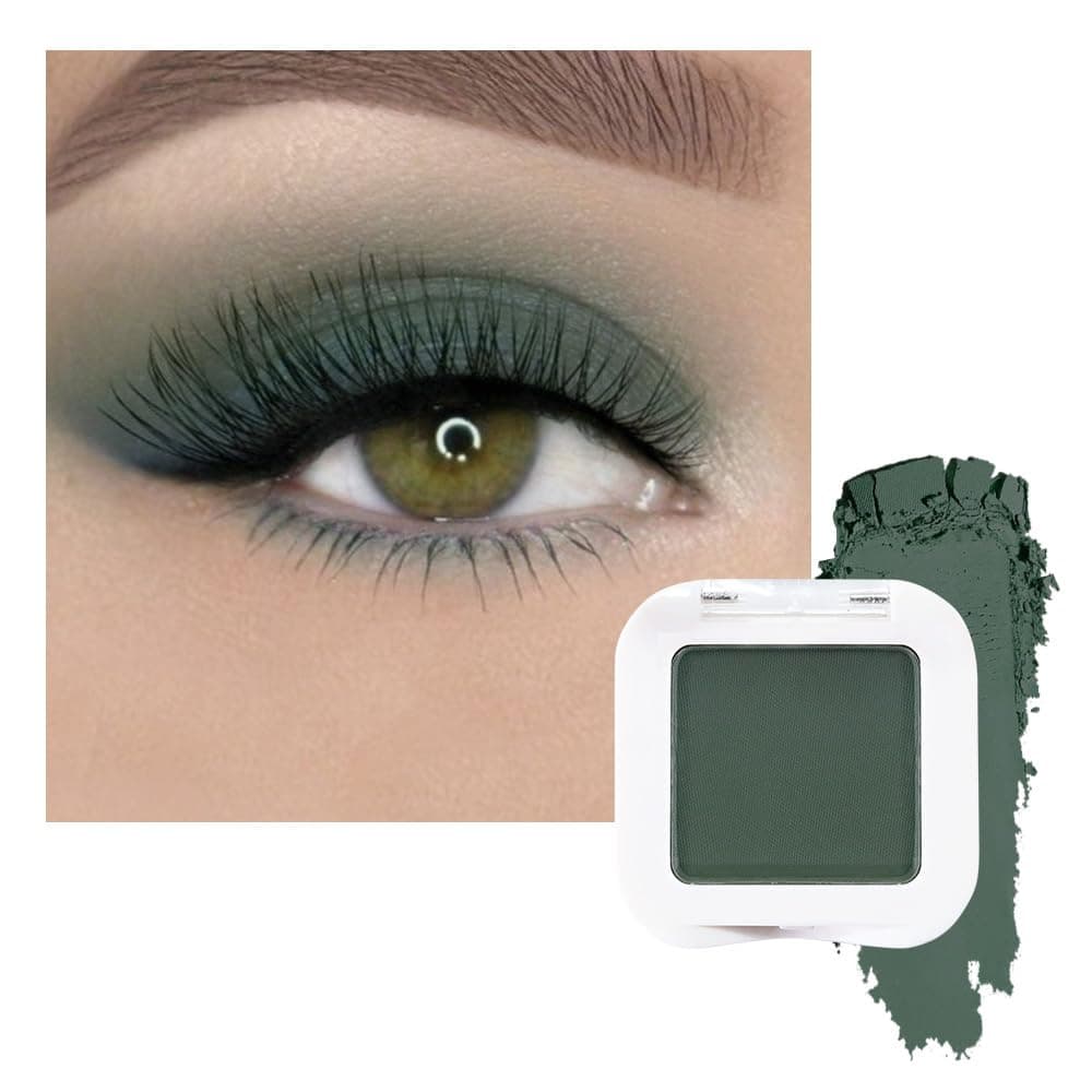 Dark Green Matte Single Eyeshadow Palette, Forest Green Eye Shadow Palette Makeup Singles for Older Women Matte, High Pigment Long Lasting Mini Monochrome Eyeshadow Sombra Para Ojos, 16