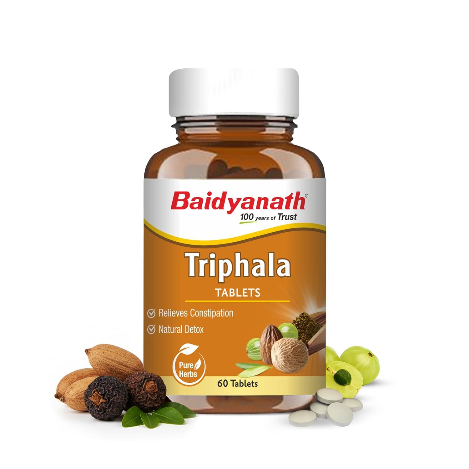 Baidyanath Ayurved Triphala 60 Tablets (500mg / Per Serving) | Supports Healthy Digestion | Improves Bowel Wellness| Relieves Constipation