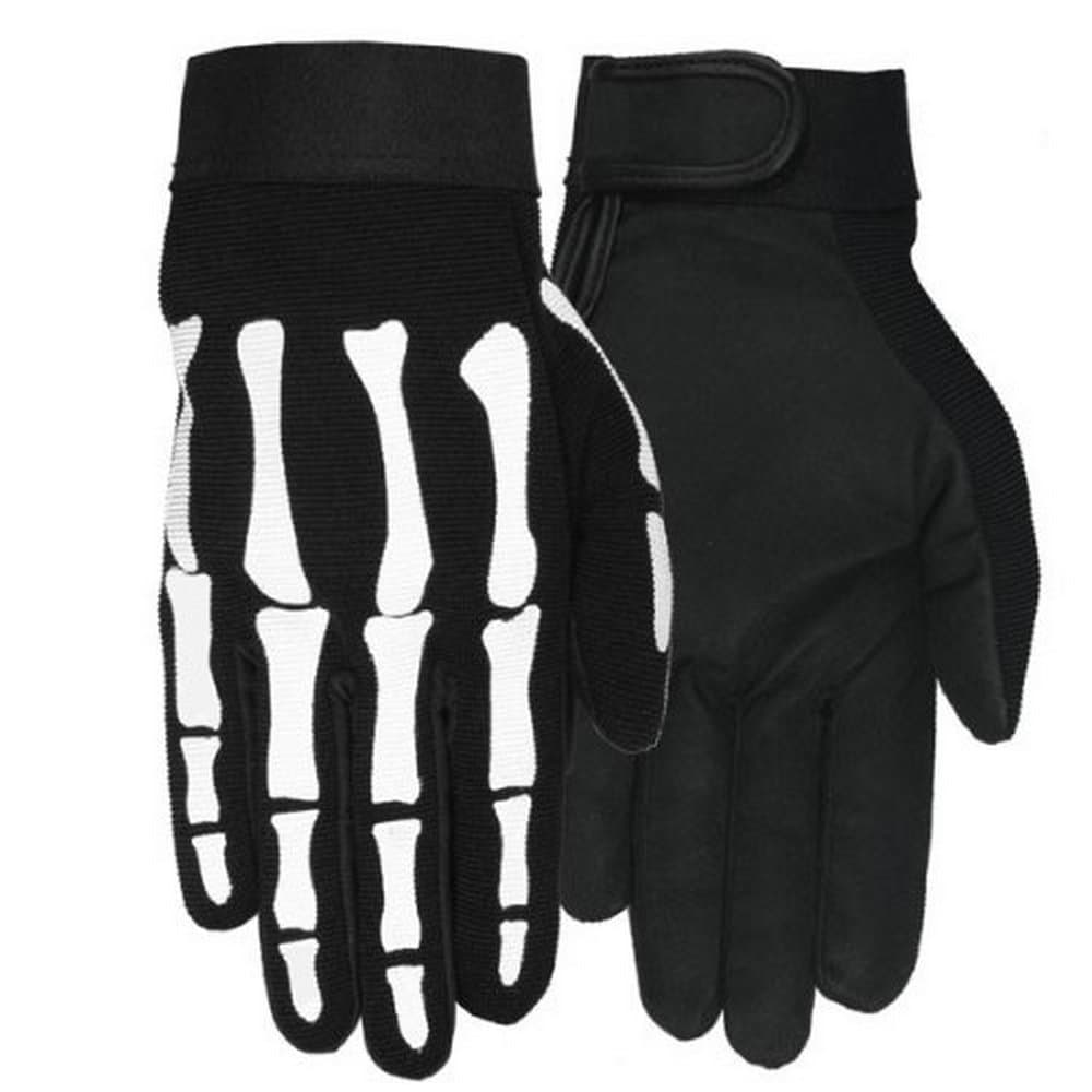 Skeleton Hand Mechanics Gloves - Heavy Duty Riding Gloves-Adjustable Velcro Wrist Closure-Durable Textile Fabric-Suede Palm for Motorcycle & Everyday Wear-Black Gloves