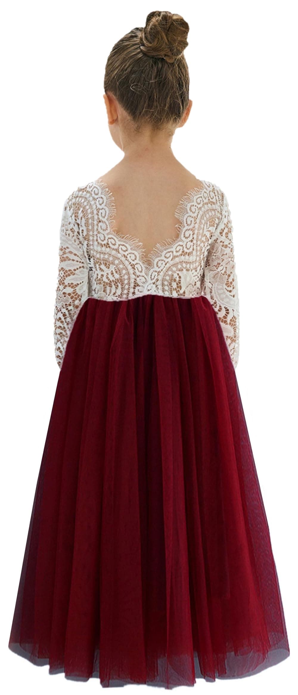 Girl Peony Lace Back A-Line Straight Tutu Tulle Party Flower Girl Dress