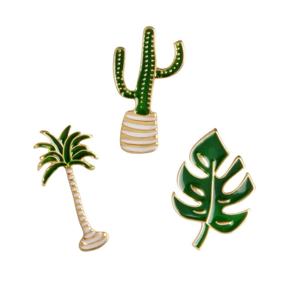 Repino 1 Set Cute Cactus Coconut Trees Leaves Plant Badge Corsage Collar Brooch Pins