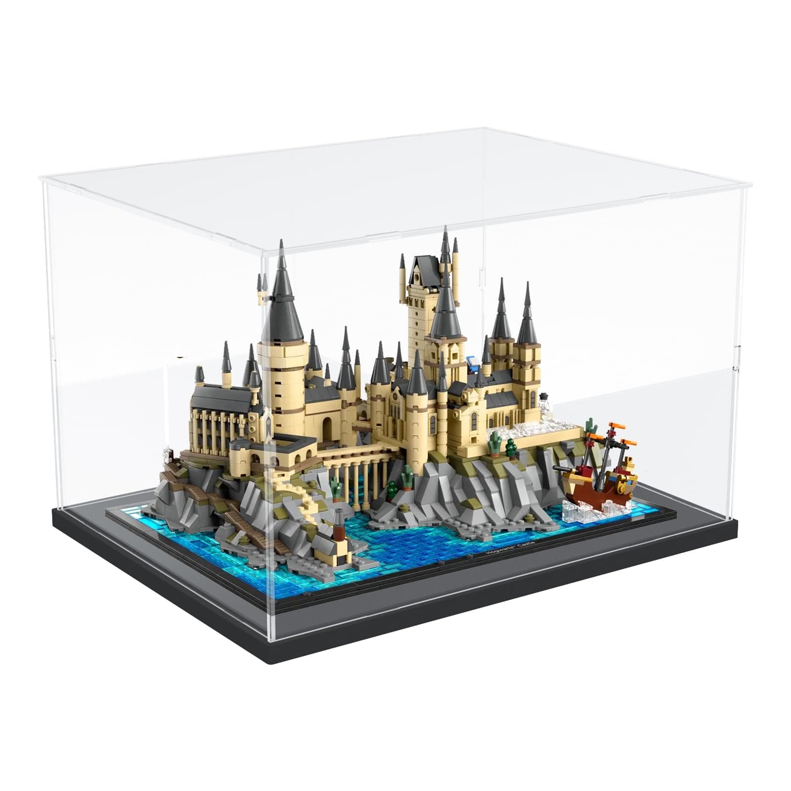 Acrylic Display Case for Lego 76419 for Lego Hogwarts Castle and Grounds for Lego Display Thickened Clear Acrylic Display Cases for Collectibles Assemble Dustproof Display Box(Black Base)