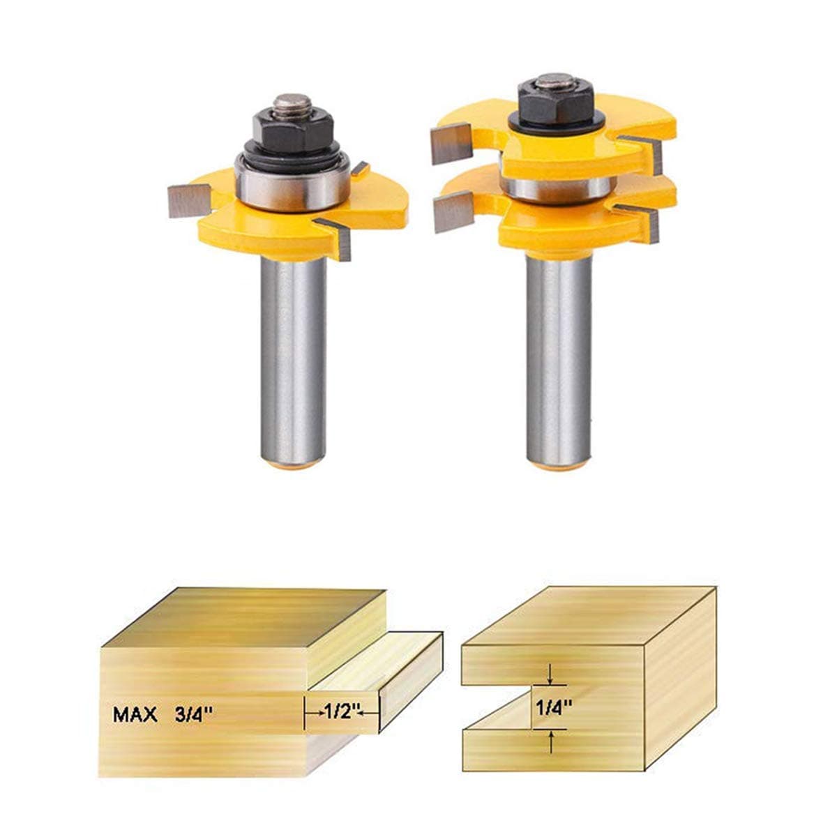 TLHOME Tongue and Groove Router Bits,1/2 Inch 3 Teeth T Shape Wood Milling Cutter Woodworking Tool(2 PCS)