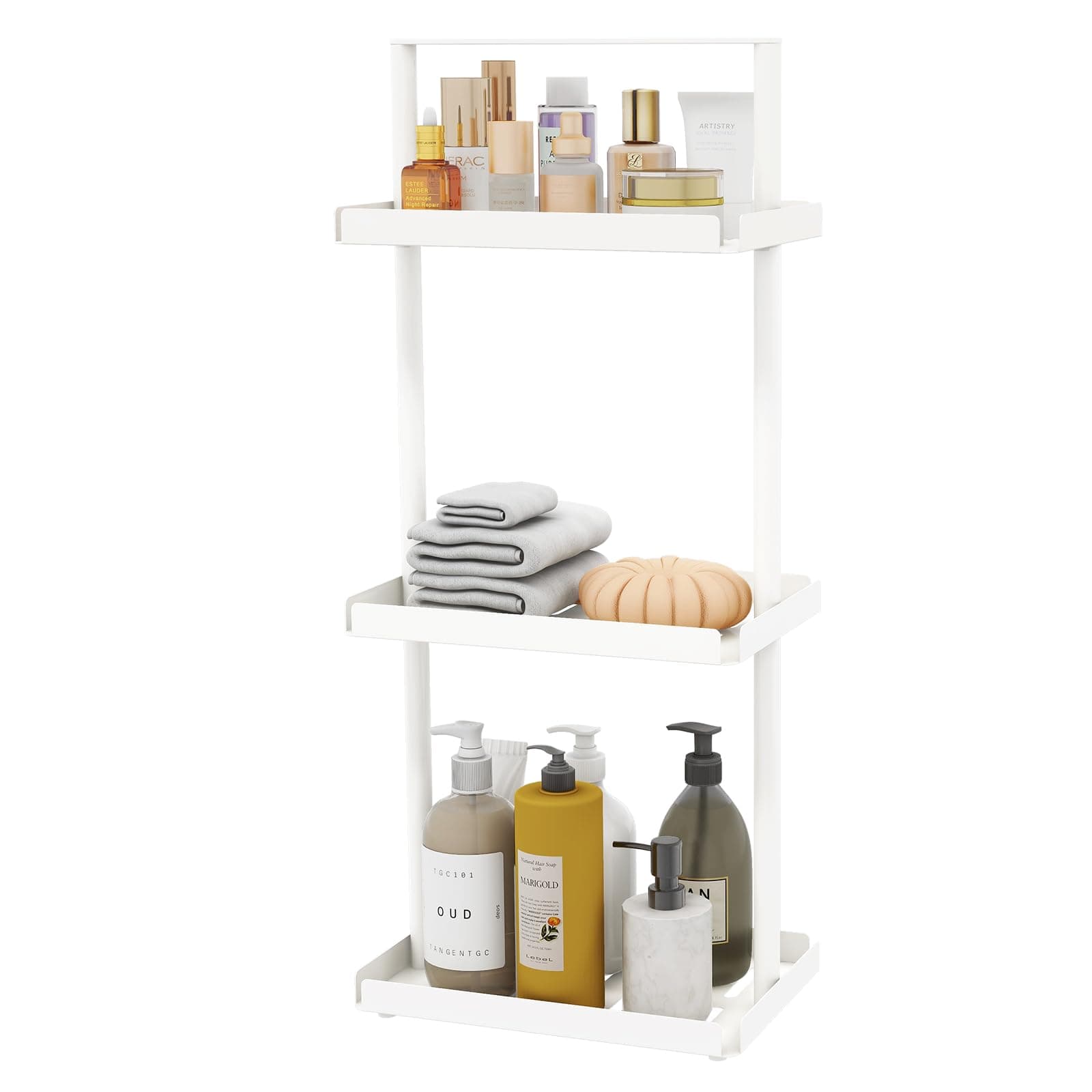 Modern White 3 Tier Metal Shower Caddy Organizer Corner, Freestanding Shower Shelf with Handle, Rust Resistant, Scratchproof, 27.8" H x 11.8" L x 7.9" W