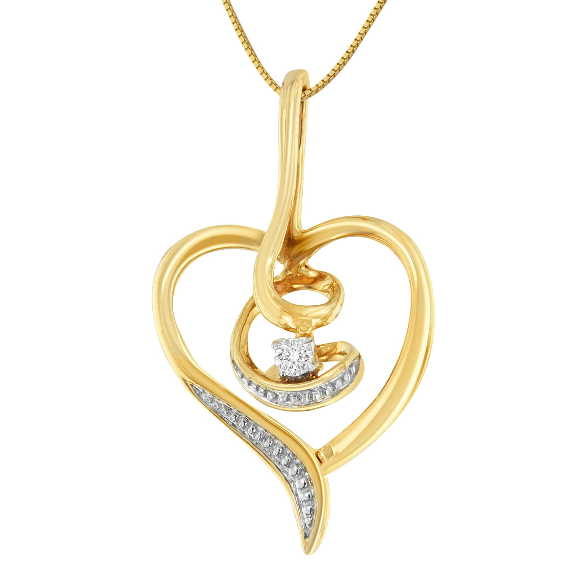 10K Gold .03 Cttw Diamond-Accented Round-Cut Diamond Swirl Open Heart 18" Pendant Necklace (I-J Color, I2-I3 Clarity) - Choice of Gold Colors