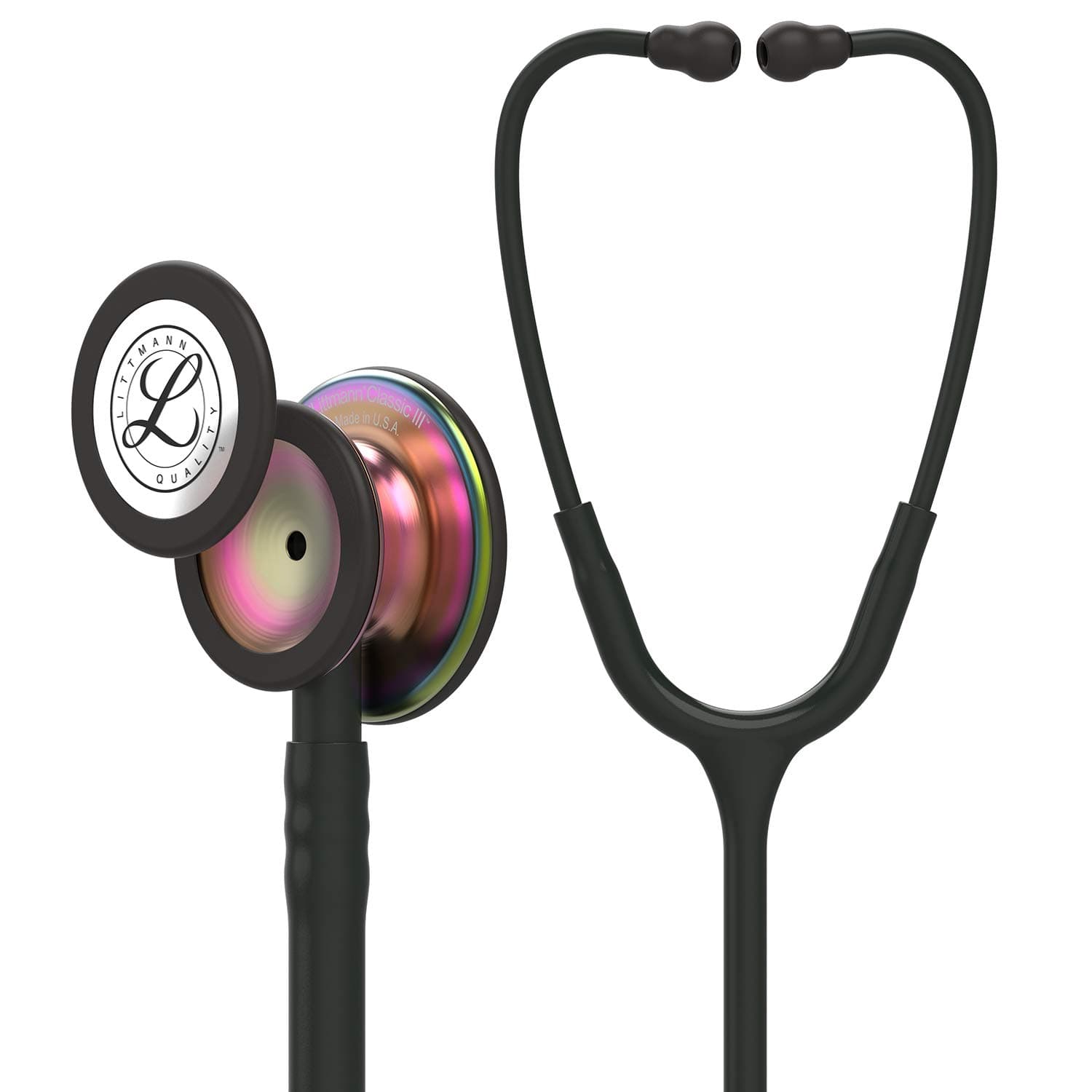Classic III Monitoring Stethoscope, Rainbow-Finish Chestpiece, black stem and headset, Black Tube, 27 inch, 5870