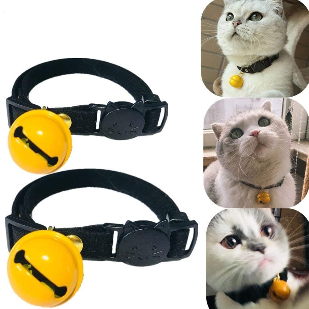 Runfish Cat Collars with Bell, Breakaway Dog Collar Adjustable Fashion Funny Cute Pet Collar Set of 2, Black