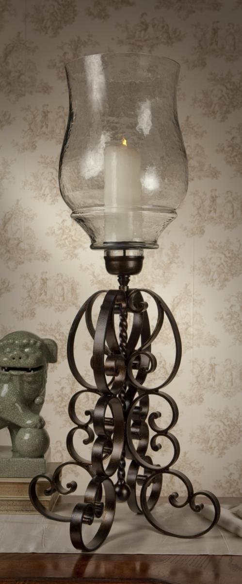 Bronze Iron Scroll Hurricane With Hammered Globe