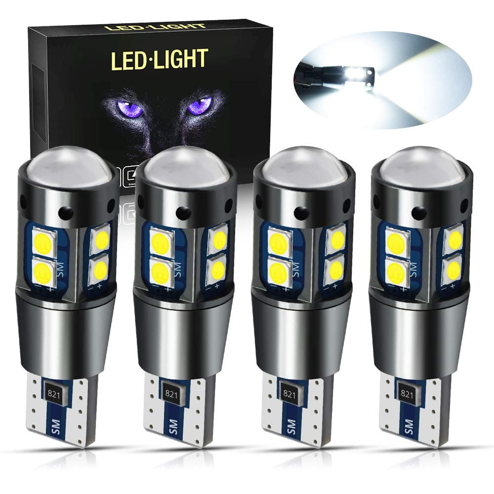 4pcs 168 194 T10 LED Bulbs Super Bright 10x3030SMD Chips LED Lamp for Side Marker Door Wedge lights,White 6000K.