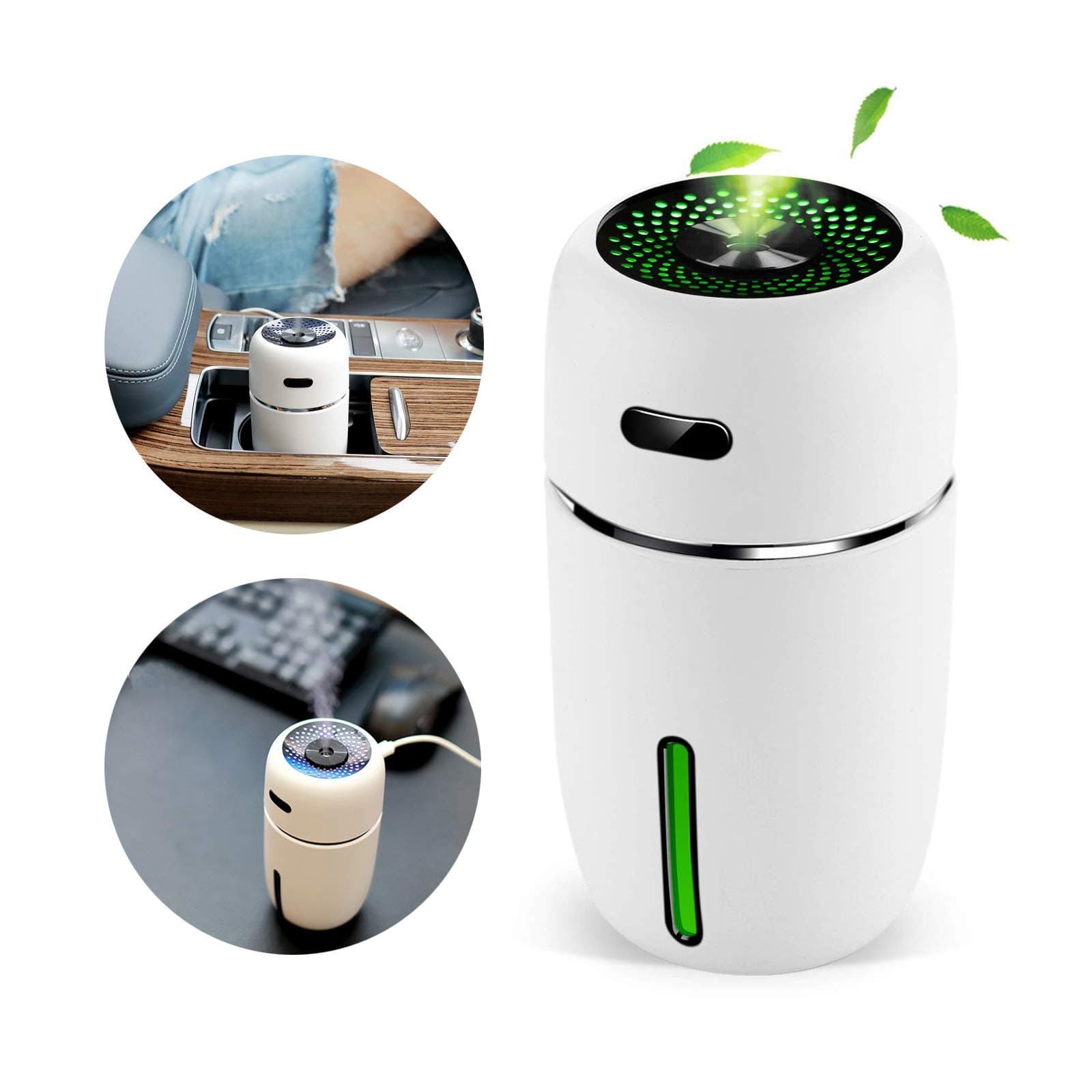 Mini Portable Humidifier with USB Cool Mist Humidifiers for Office Baby with 7 Colors LED Light 200mL for Car Travel Humidifier with Auto Shut-Off Adjustable Mist Modes(White)