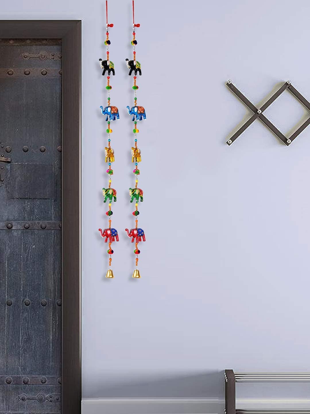 Dreamkraft Colourfull Paper Mache Elephant for Door Hangings | Bandarwal for Home and Door Decoration (96 Cm, Multicolour) (Set of 2)