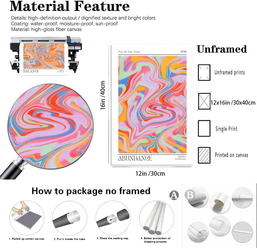 Hwetui Abstract Gradient Posters Retro Colourful Aura Canvas Wall Art Trendy Psychedelic Prints Minimalist Preppy Painting Pastel Picture Home Decor Aesthetic for Living Room12''x16''x3 Unframed