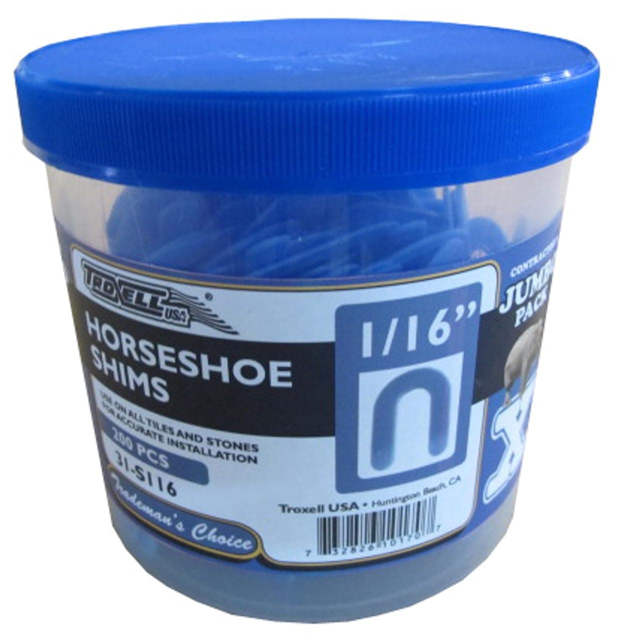 Troxell USA 1/16" Horseshoe Shim Tile Spacer 200 PCS/JAR