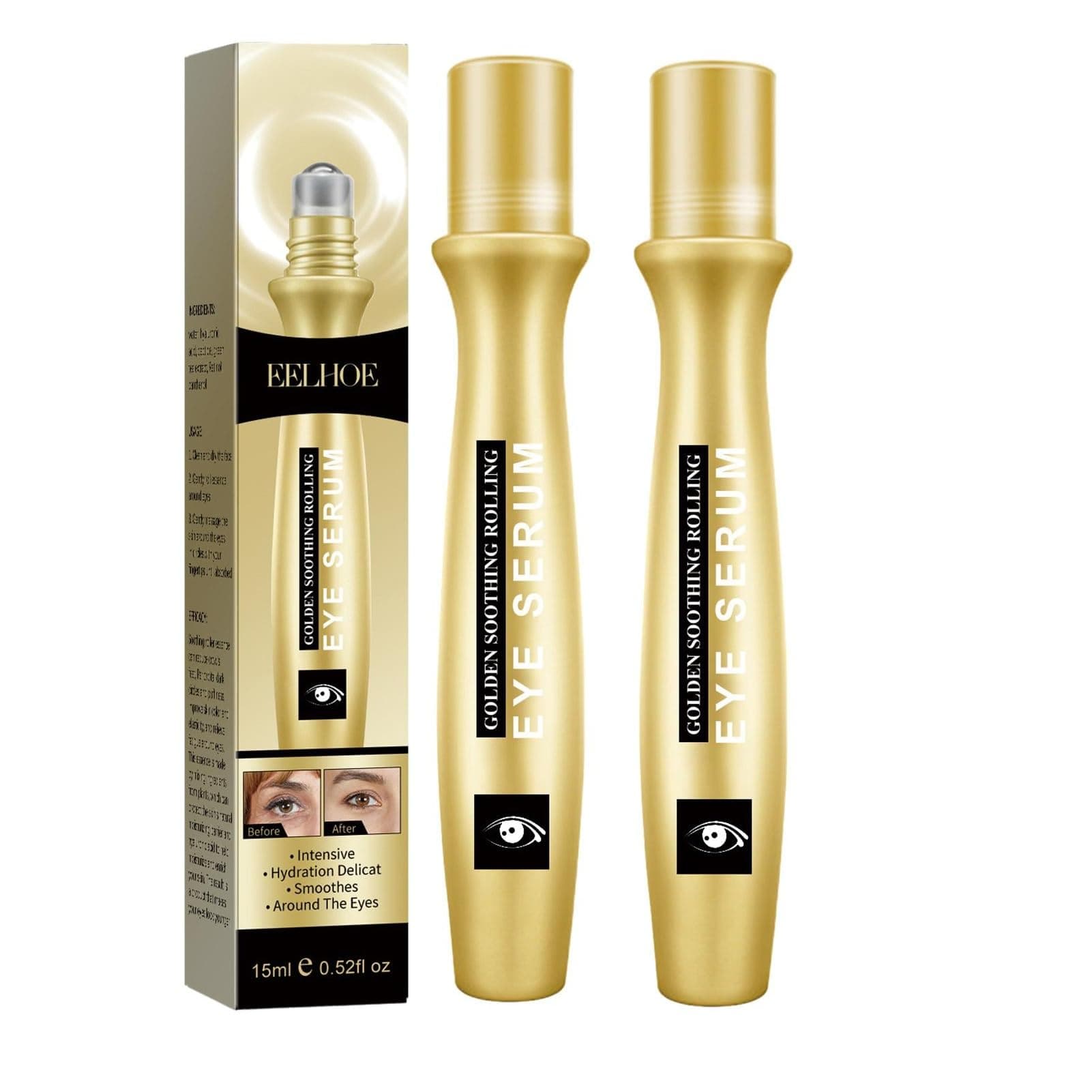 2pcs Eye Seru Roll-on For Dark Circles And Puffiness And Wrinkles Hyaluronic Acid Eye Cream Moisturizing Nourishing Under Eye Treat-ment Revitalise The Eye Area 15ml