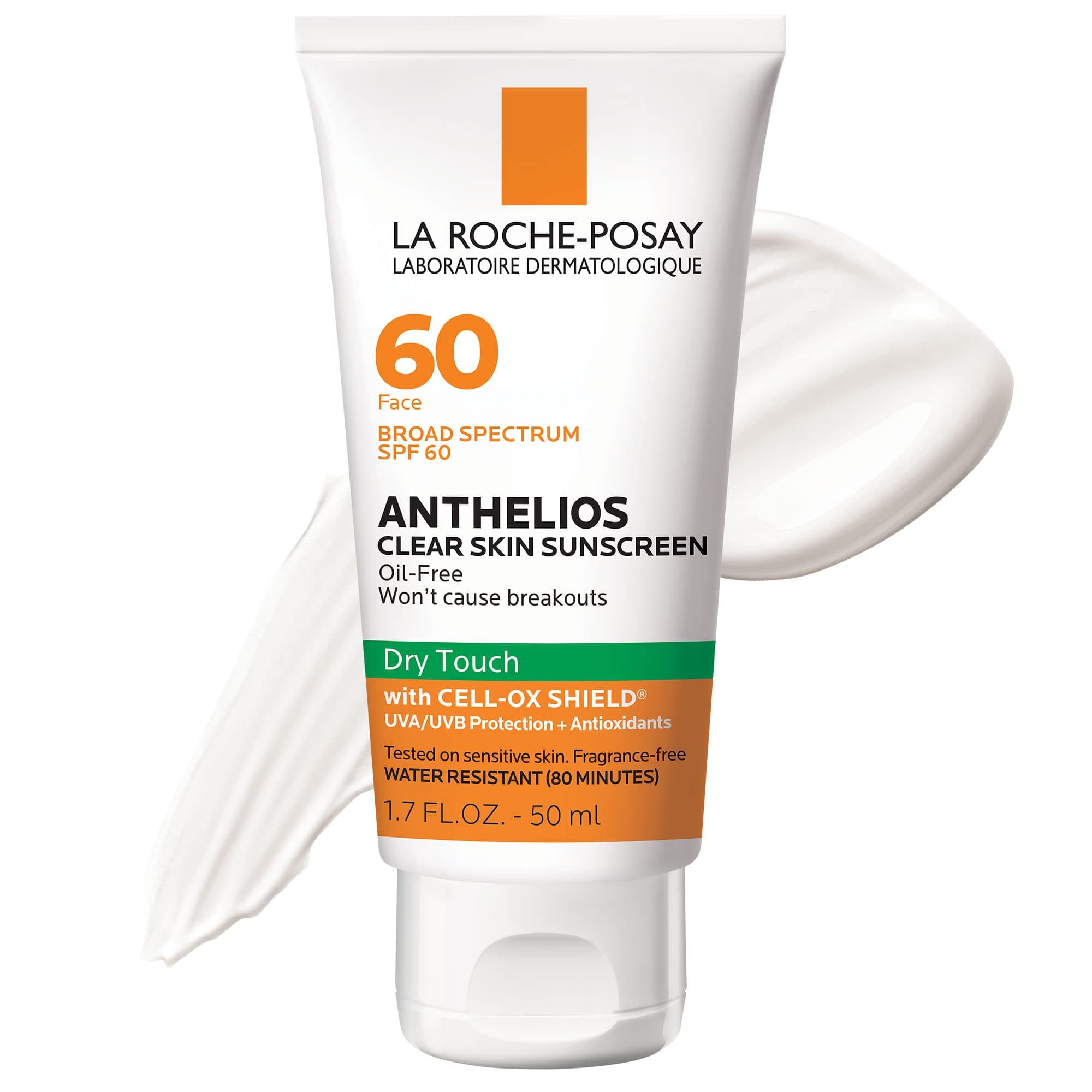 Anthelios Clear Skin Sunscreen Dry Touch SPF 60, Oil Free Sunscreen For Face, Oil Absorbing, Broad Spectrum SPF + Antioxidants, Non-Greasy, Oxybenzone Free, Travel Size