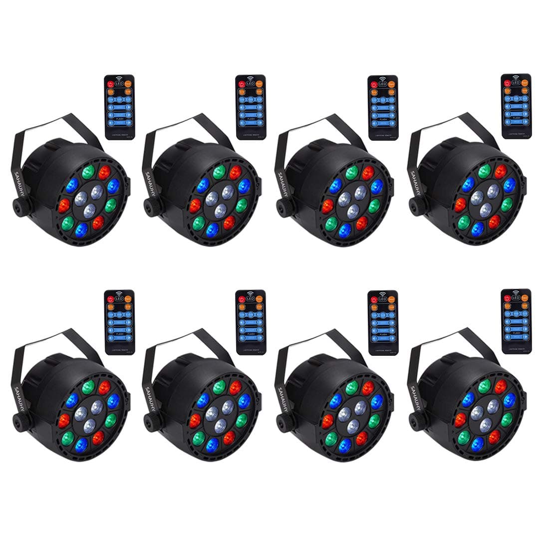 Stage Lights,SAHAUHY 12LED Par Lights RGB Uplights with Remote Sound Activated DMX Control uplighting for Wedding Event Club Party (8 Packs)