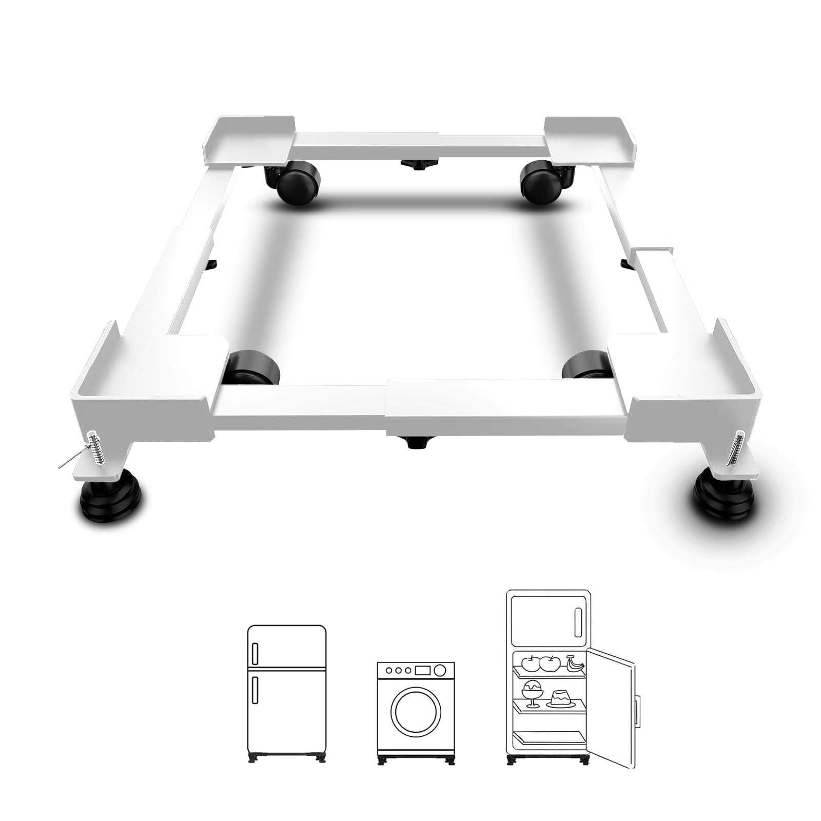 - Smart Shelter Washing Machine Trolley for Fully and Semi Automatic, Front or Top Load, Fridge and Dishwasher Stand, Adjustable Metal and Wheels, Capacity 170Kg, White (Min:16.5"x19.5",Max:25.5"x32")